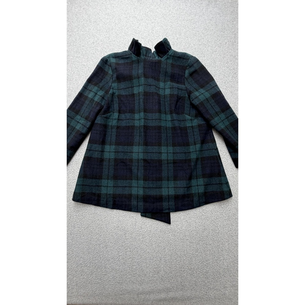 Tuckernuck Blouse Womens M Green Plaid Ruffle High Neck 3/4 Sleeve Top - Picture 8 of 13